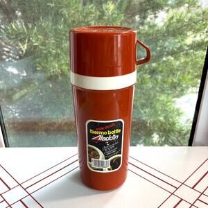 Vintage Aladdin Wide Mouth Thermo Bottle Thermos Red & White with Cup Lid